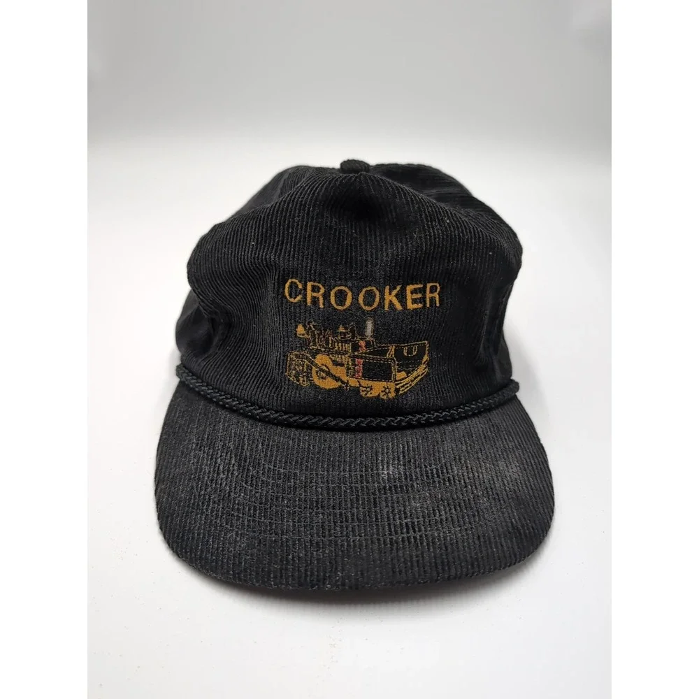 Vintage Hat Cap Mens Fabric Rope Otto Cap Retro Crooker Black Embroidered